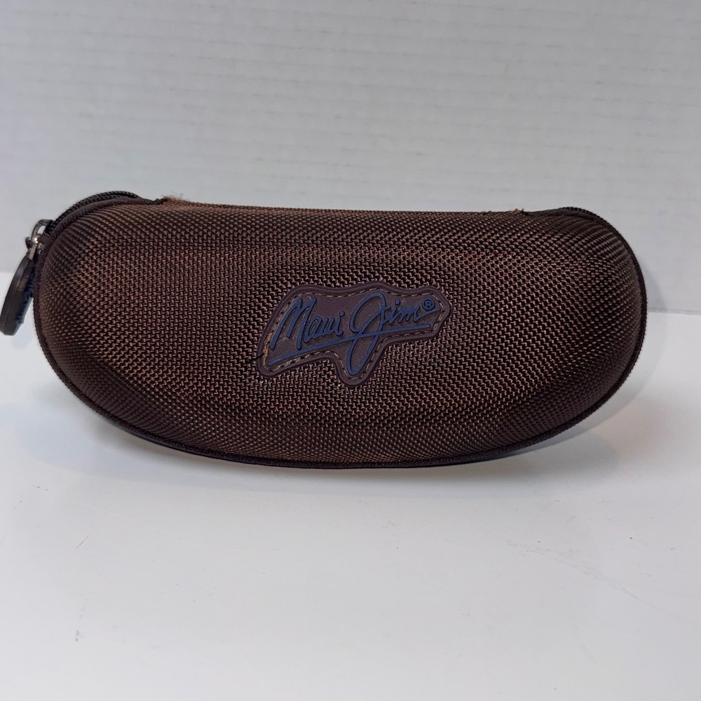 Maui Jim Sunglasses Case Unisex OS Brown Hard Shell Zipper Woven Nylon Clip